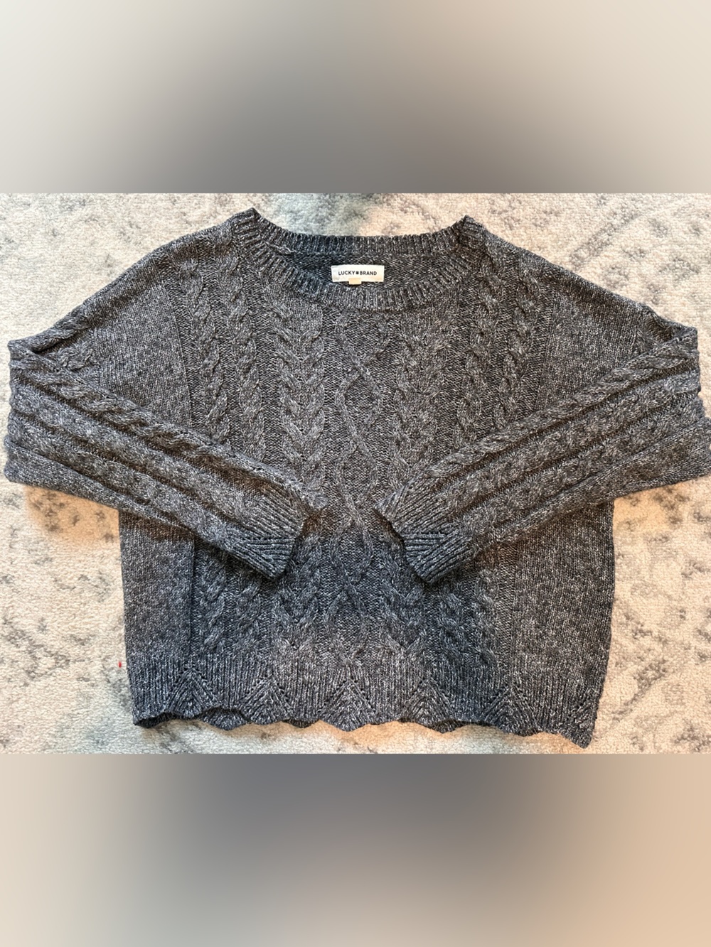 Lucky Brand Charcoal Gray Cable Knit Crewneck Sweater